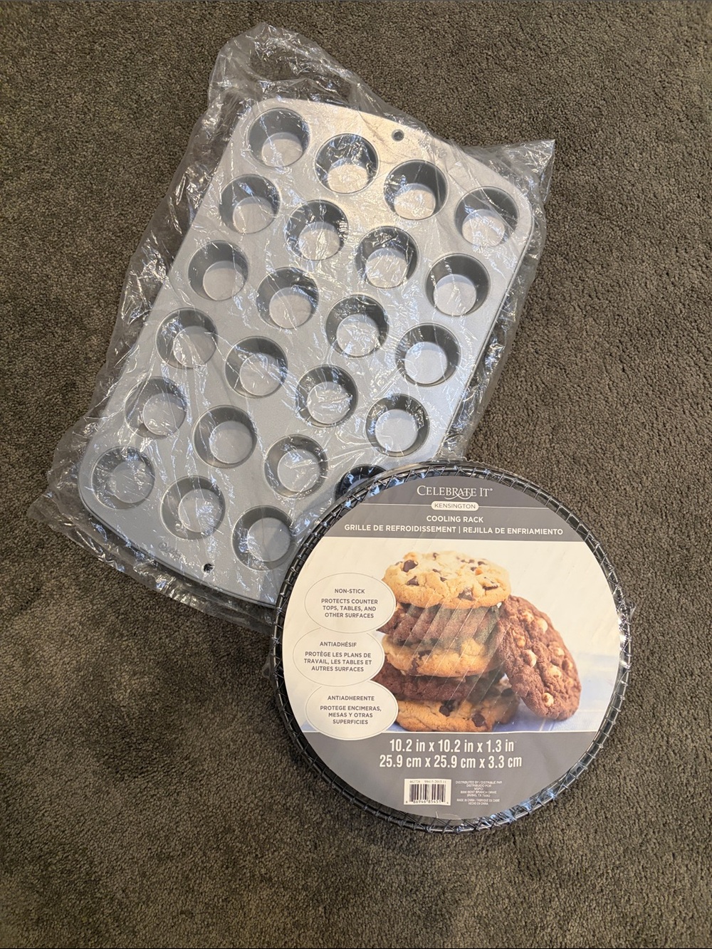 Celebrate It Gray Nonstick Mini Muffin Pan with Round Cooling Rack